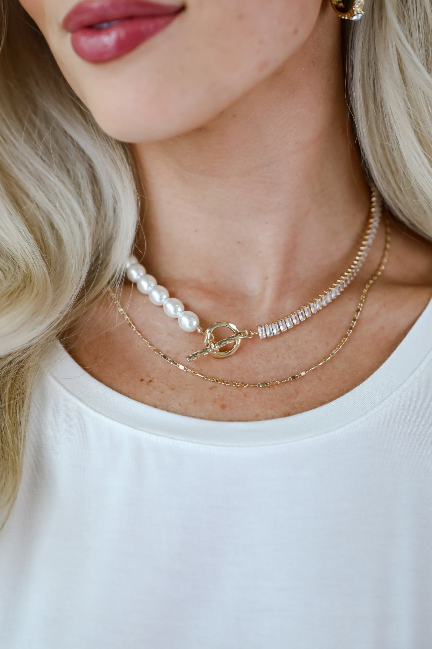 FINAL SALE - Stella Gold Rhinestone Pearl Layered Necklace