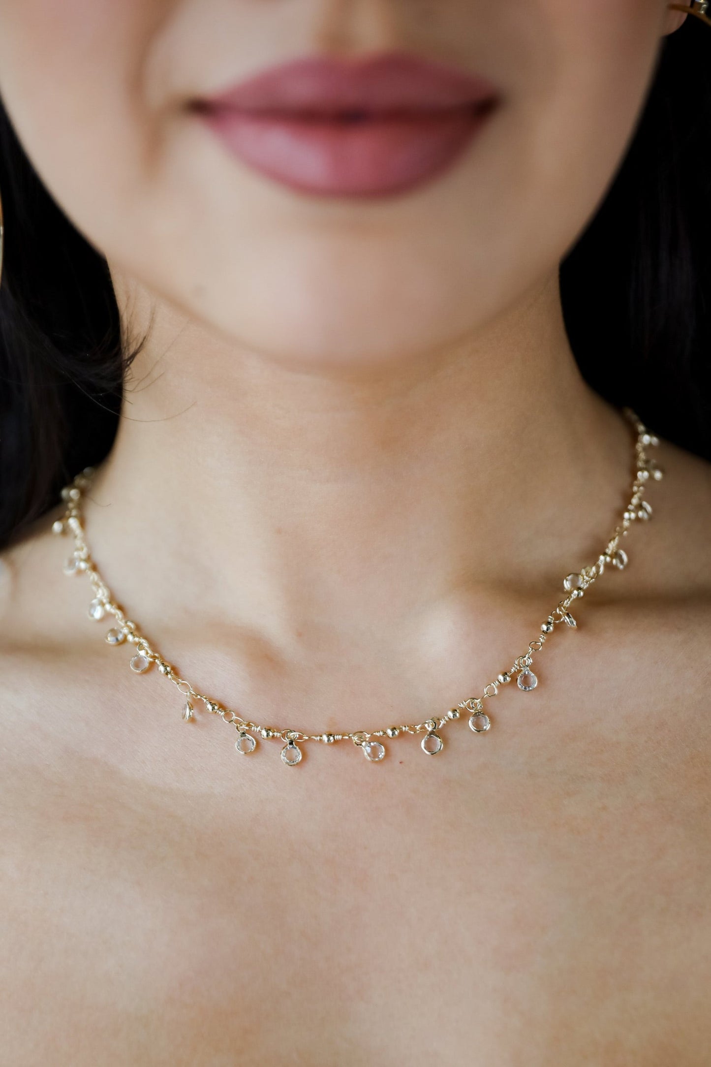 Margaret Gold Rhinestone Charm Necklace