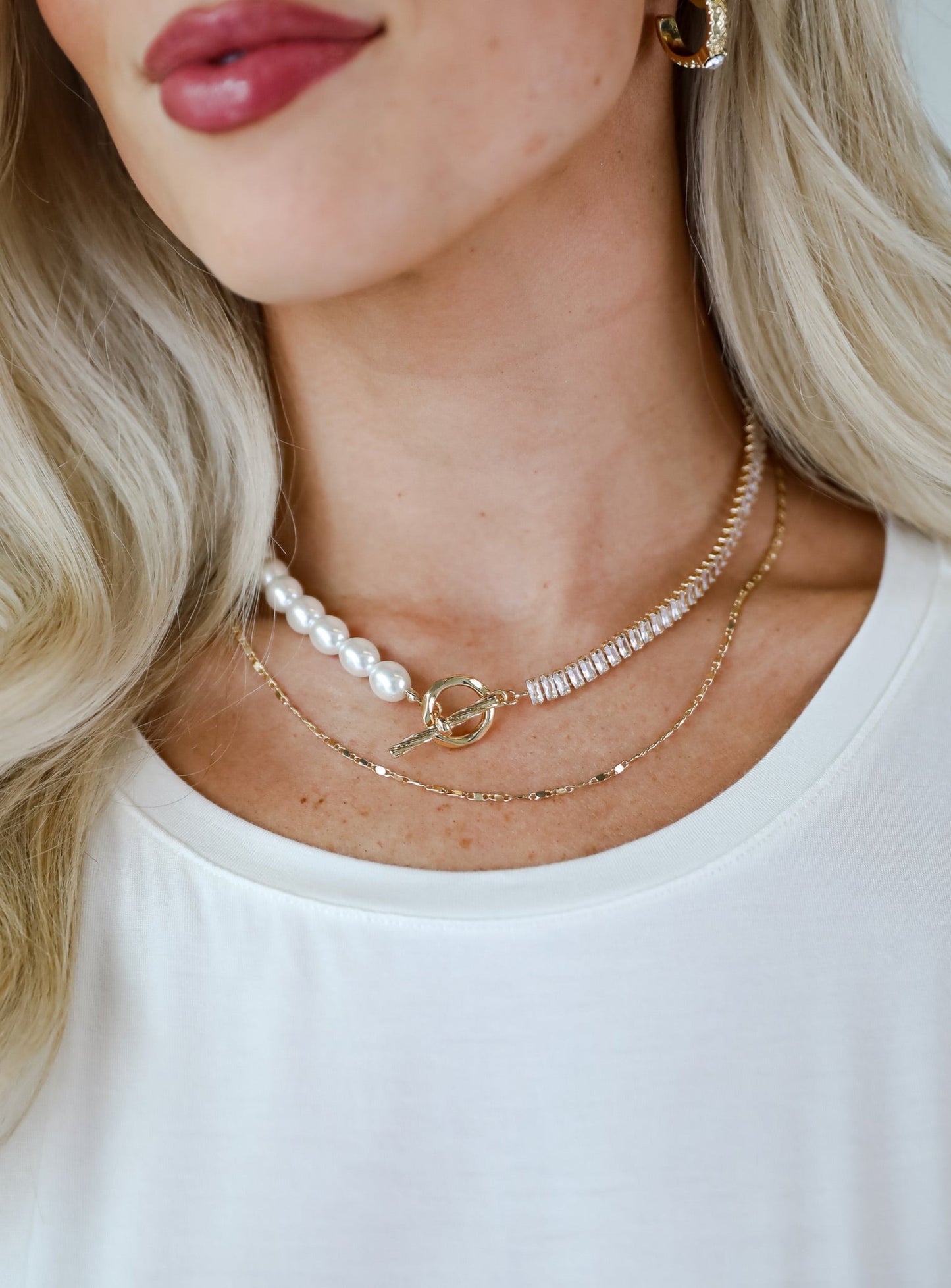 FINAL SALE - Stella Gold Rhinestone Pearl Layered Necklace