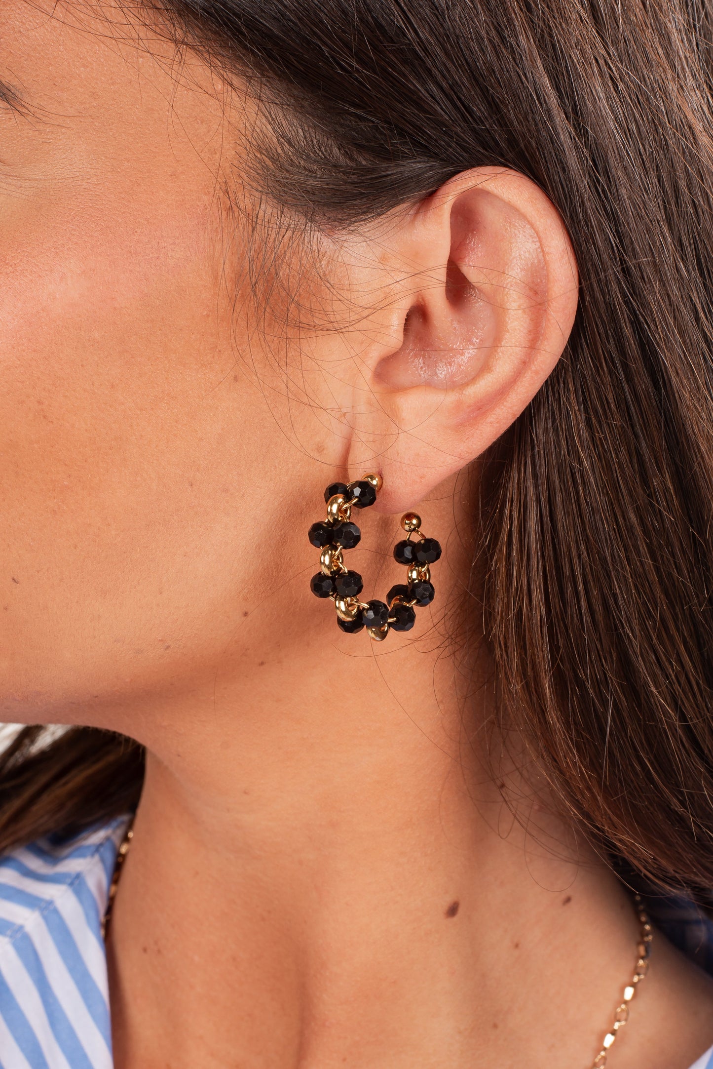 Kenna Black Beaded Hoop Earrings