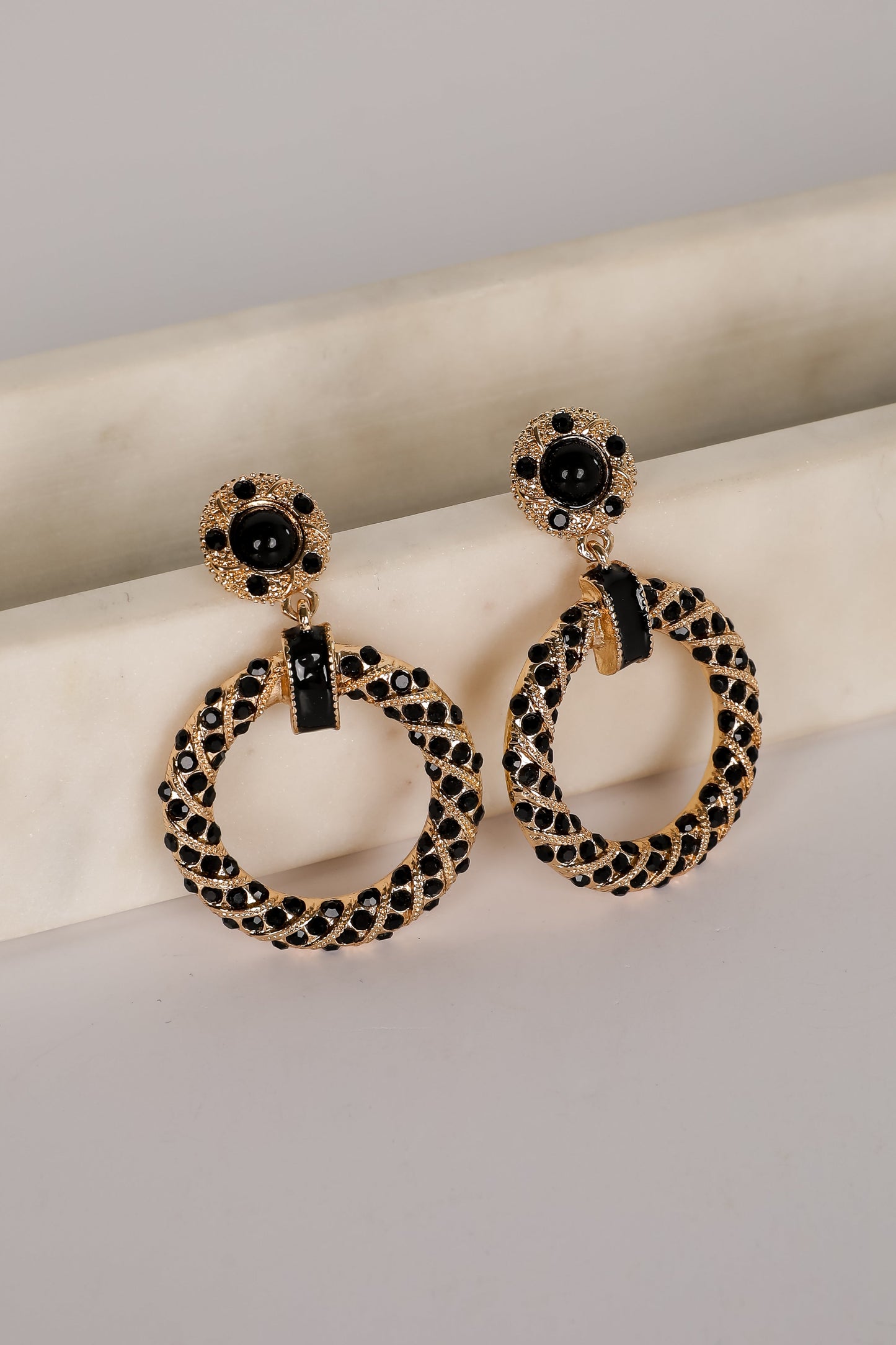 Carmen Black Circle Drop Earrings