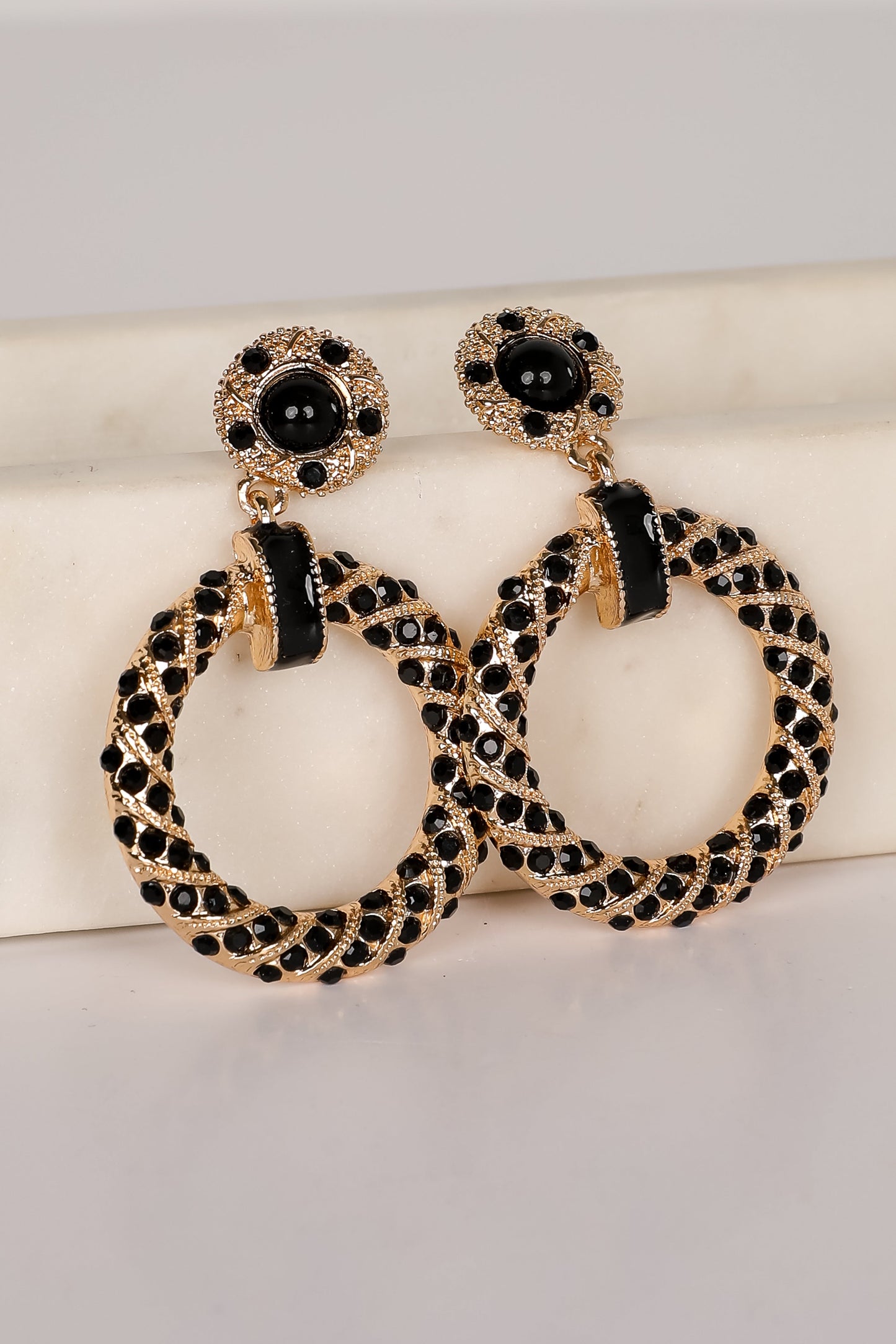 Carmen Black Circle Drop Earrings