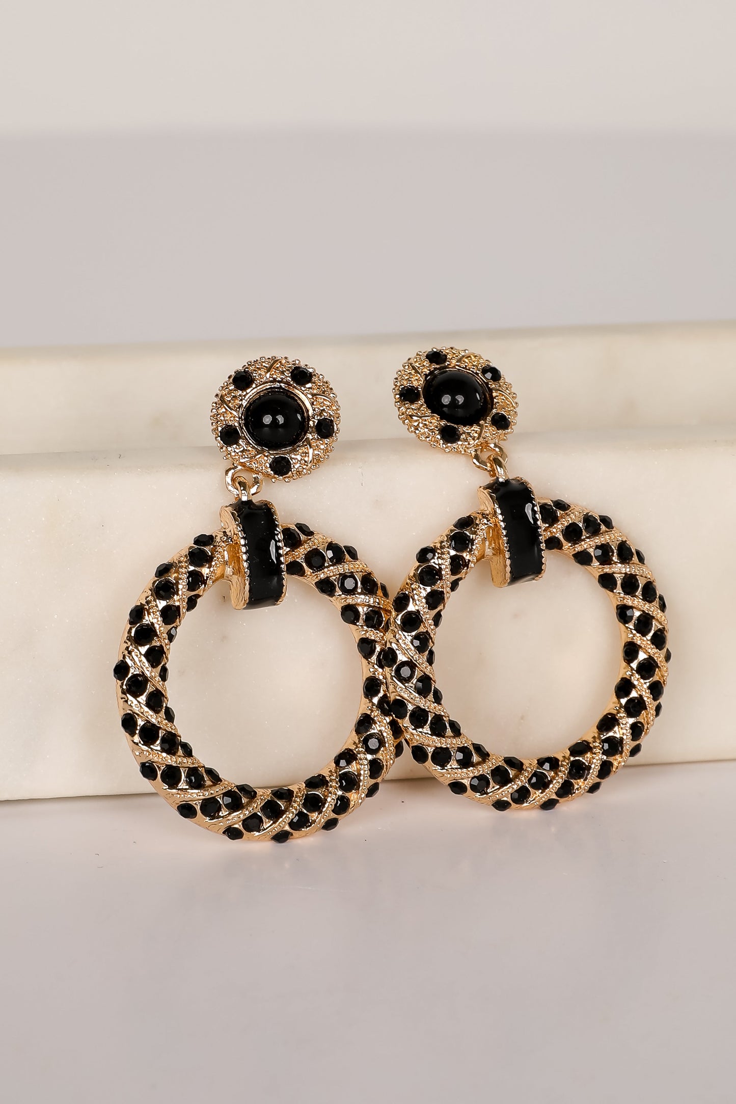 Carmen Black Circle Drop Earrings
