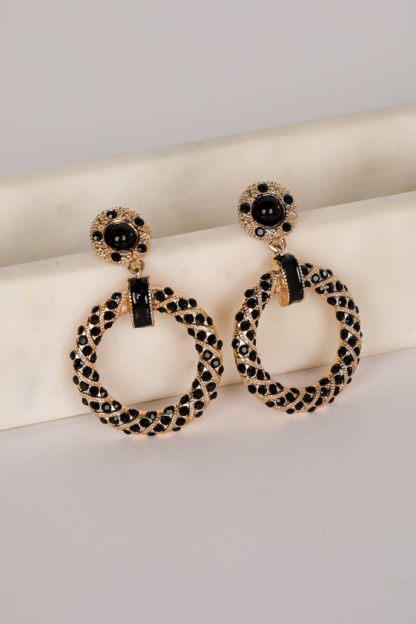Carmen Black Circle Drop Earrings