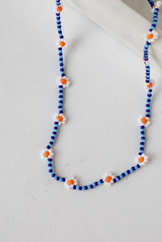 FINAL SALE - Haven Blue Beaded Daisy Necklace