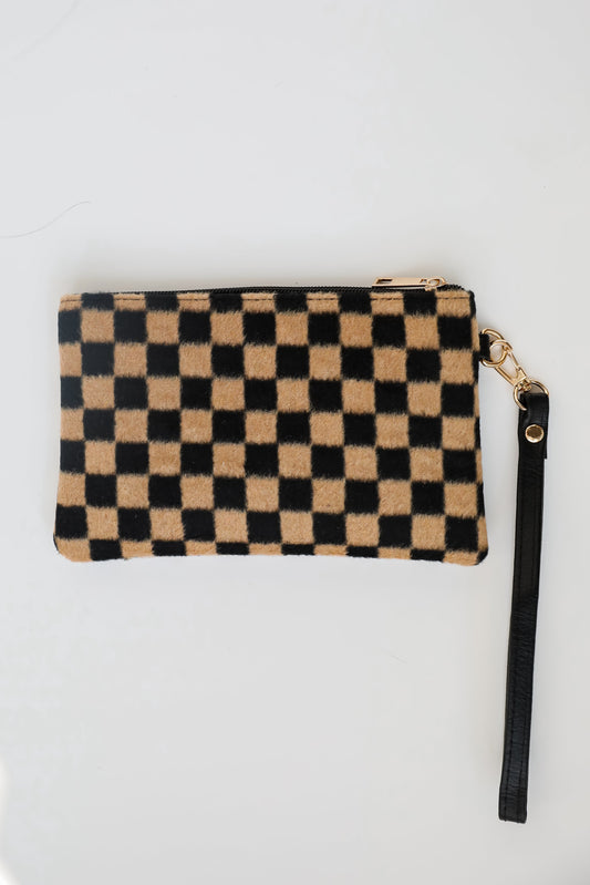 FINAL SALE - Composed Confidence Brown Checkered Wristlet