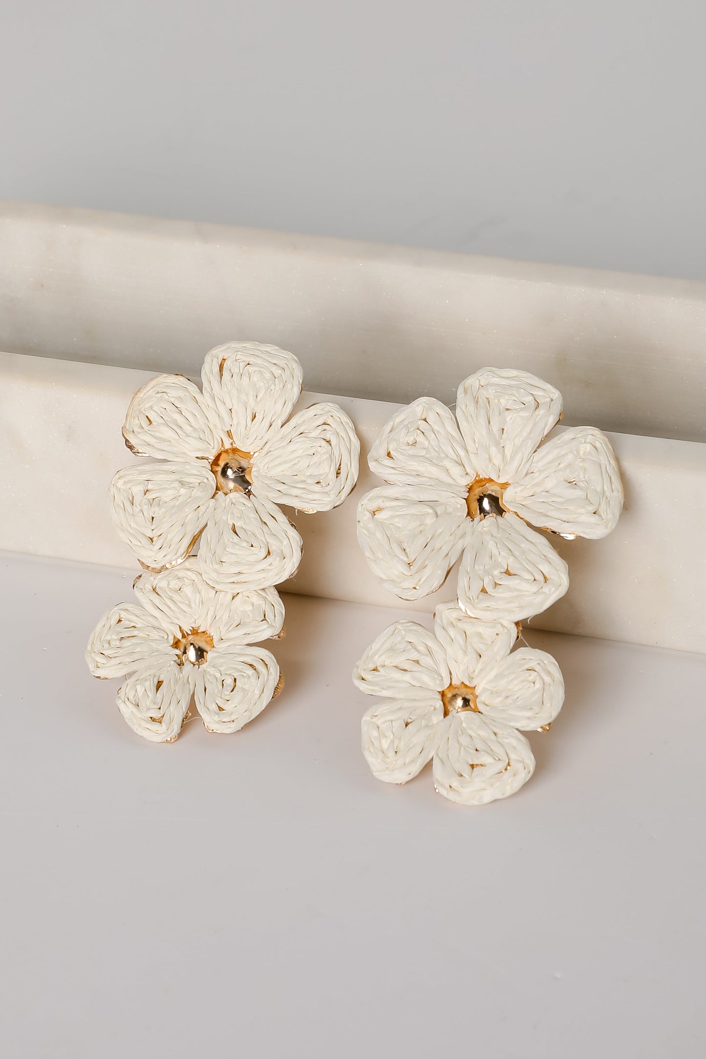 FINAL SALE - Gracie Straw Flower Drop Earrings