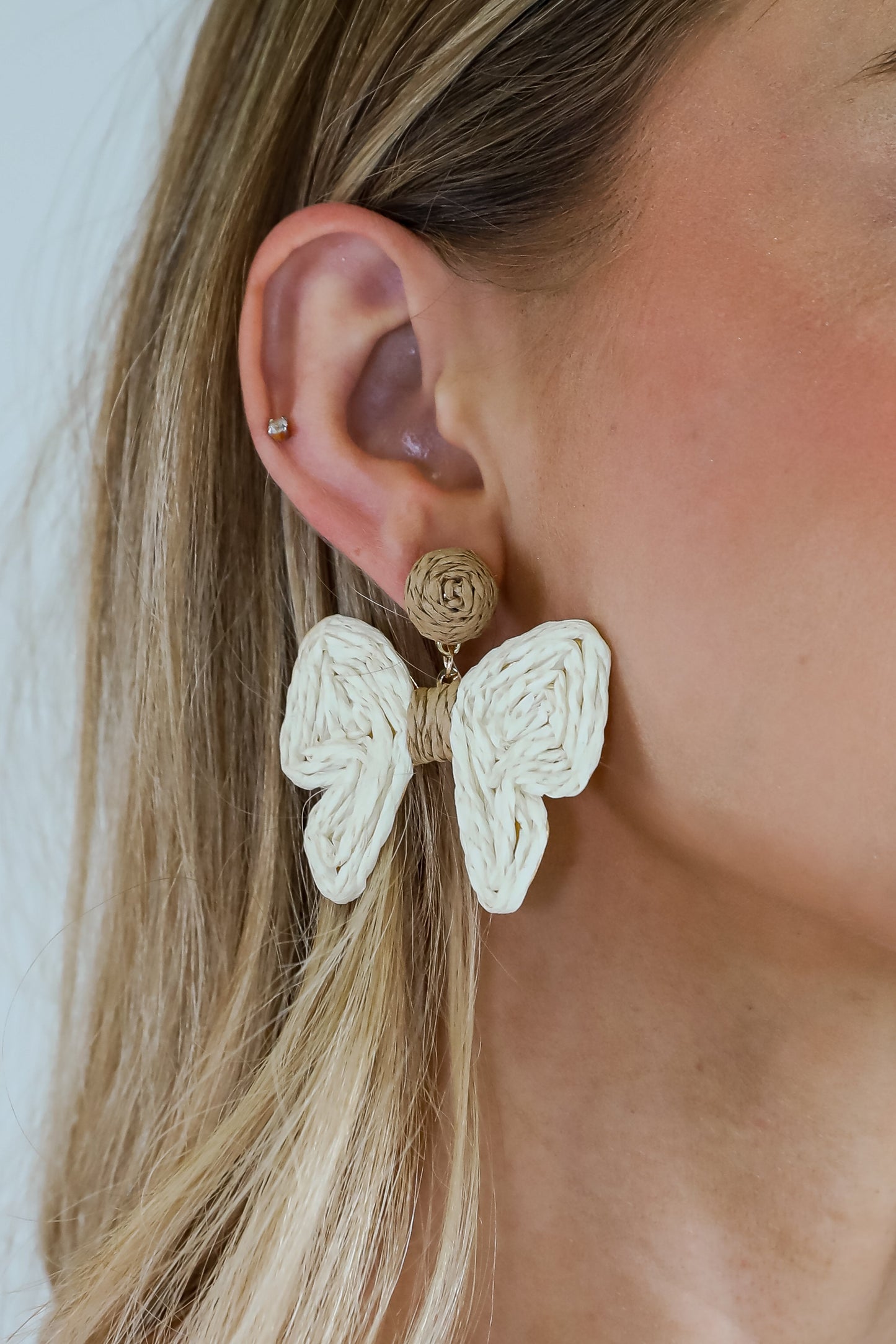 FINAL SALE - Olivia Cream Straw Bow Earrings