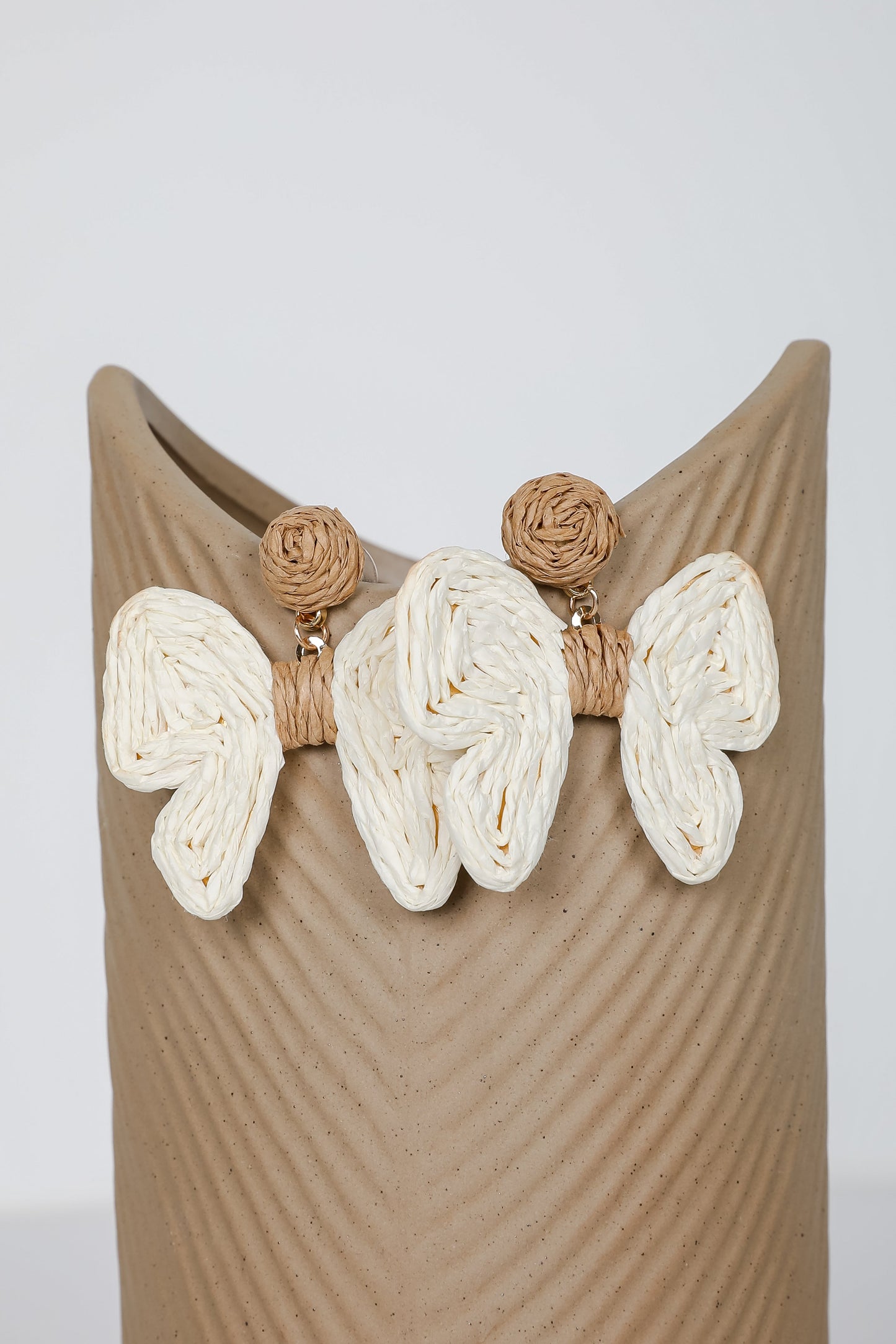 FINAL SALE - Olivia Cream Straw Bow Earrings