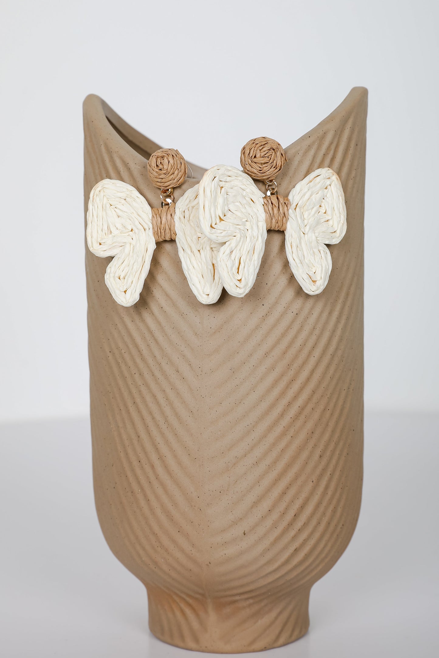 FINAL SALE - Olivia Cream Straw Bow Earrings