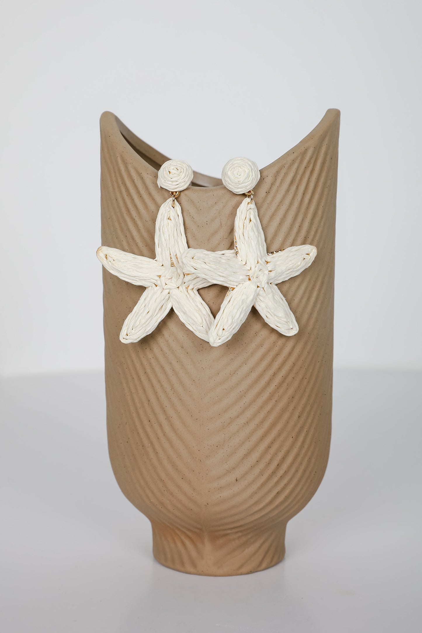 FINAL SALE - Elaine Cream Straw Flower Earrings