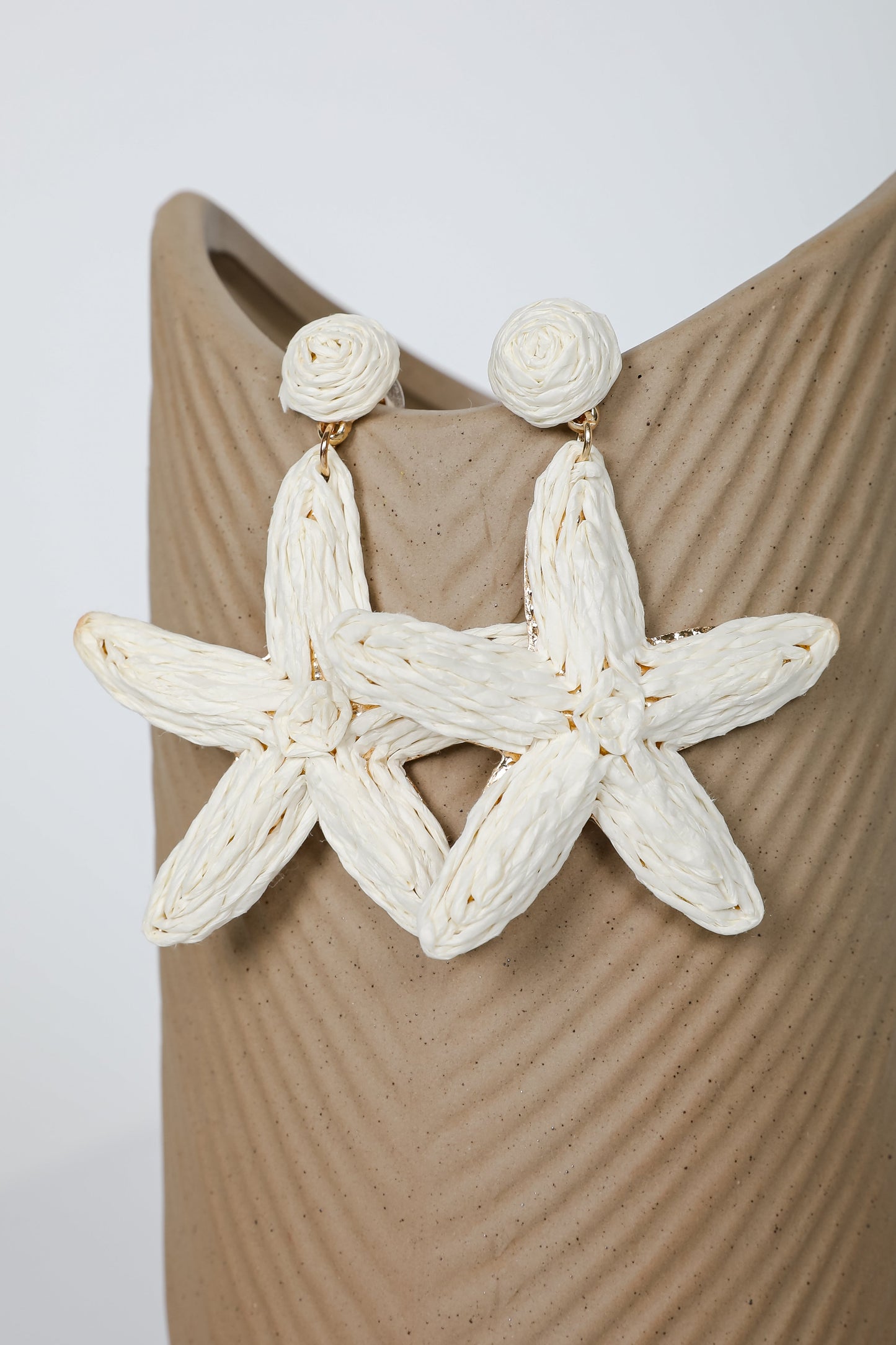 FINAL SALE - Elaine Cream Straw Flower Earrings