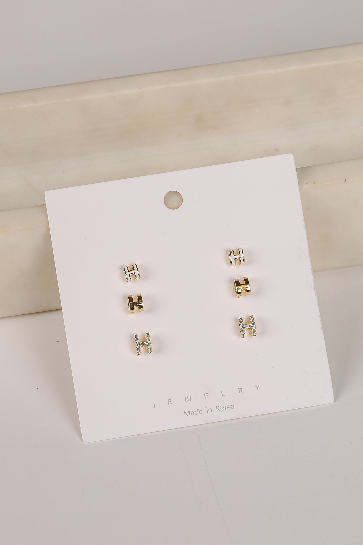 Hadley Gold "H" Stud Earring Set