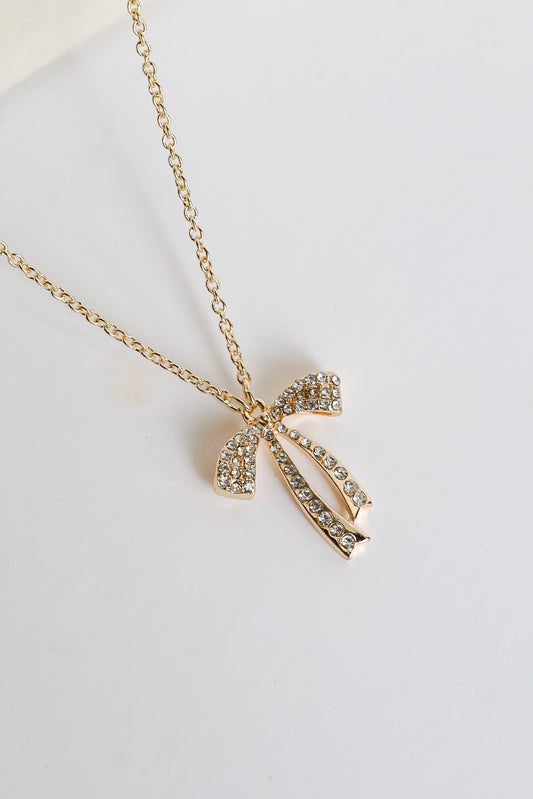 Camila Gold Rhinestone Bow Charm Necklace