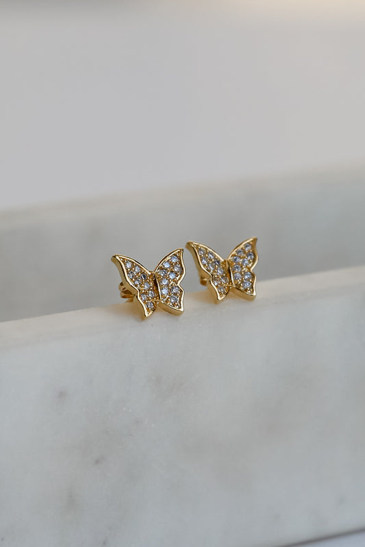FINAL SALE - Lola Gold Rhinestone Butterfly Stud Earrings