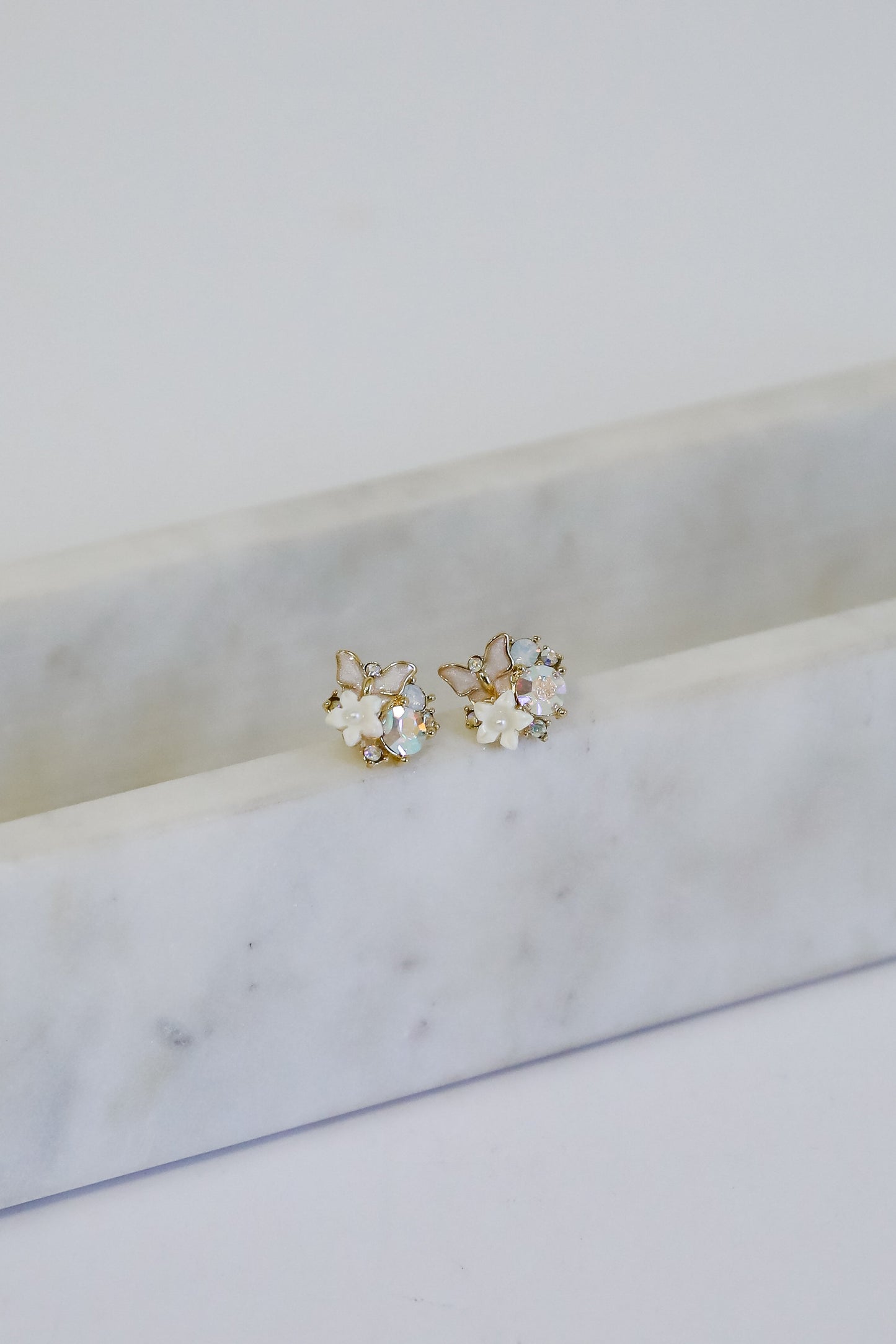 FINAL SALE - Lilly Gold Floral + Butterfly Stud Earrings