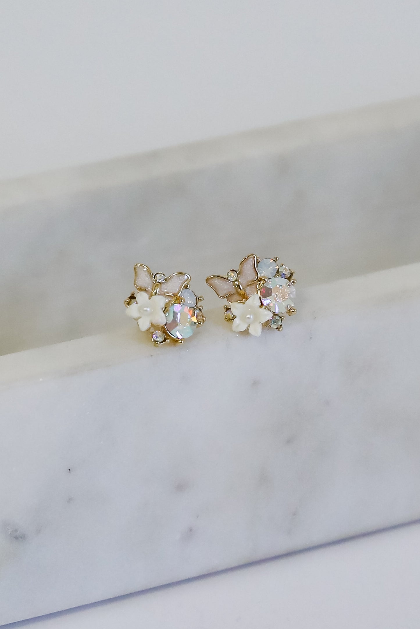 FINAL SALE - Lilly Gold Floral + Butterfly Stud Earrings