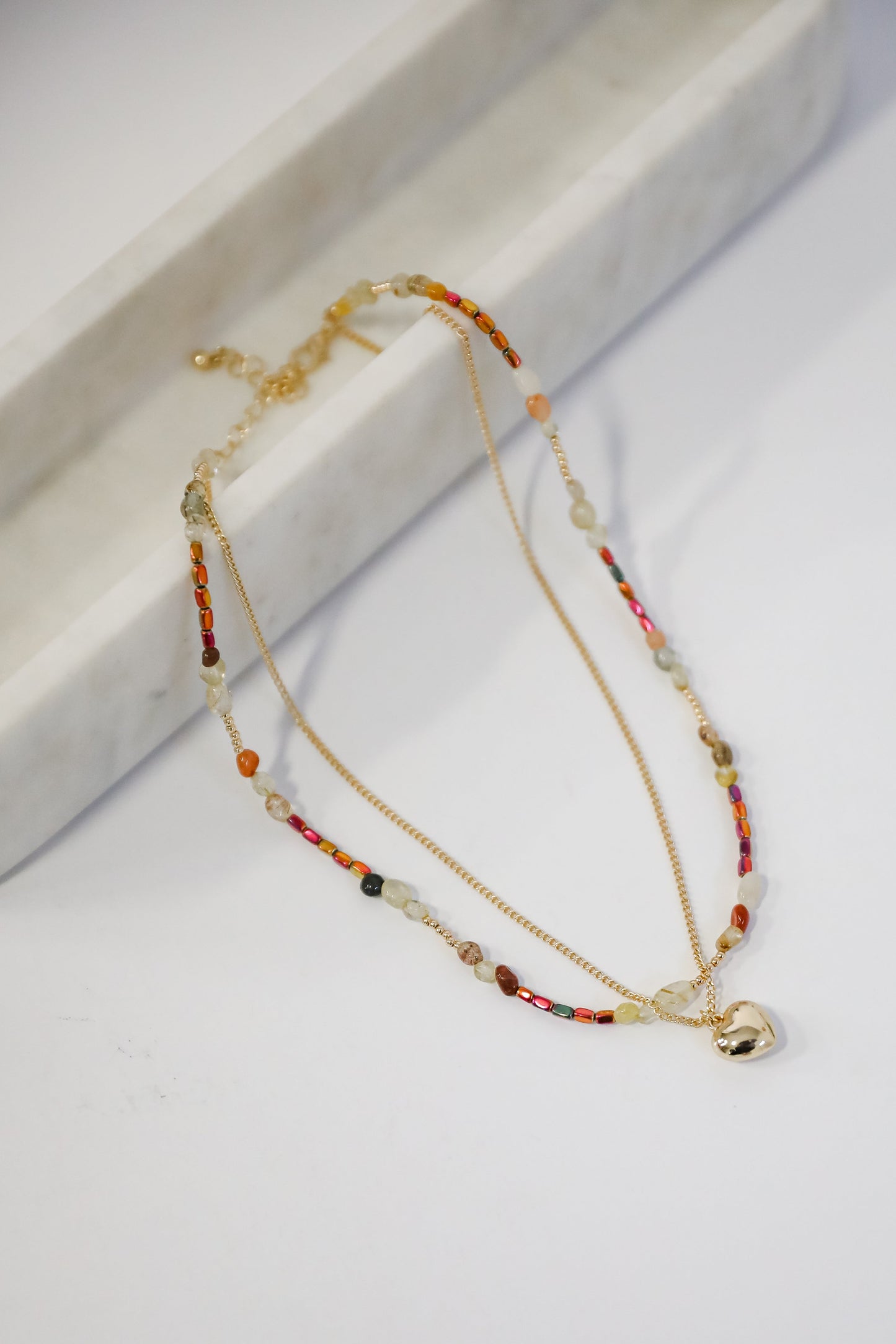 FINAL SALE - Sierra Gold Beaded Heart Charm Layered Necklace
