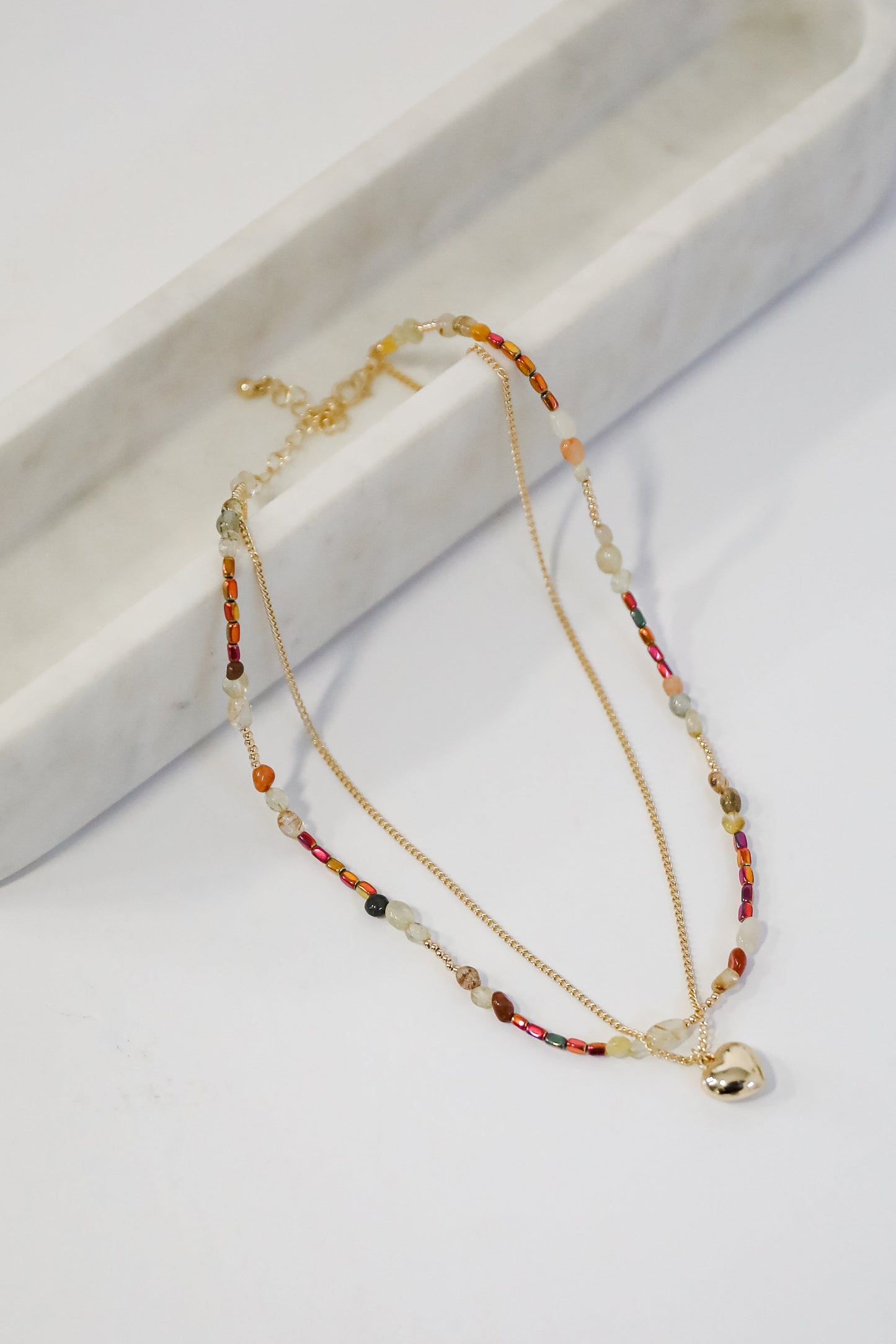 FINAL SALE - Sierra Gold Beaded Heart Charm Layered Necklace