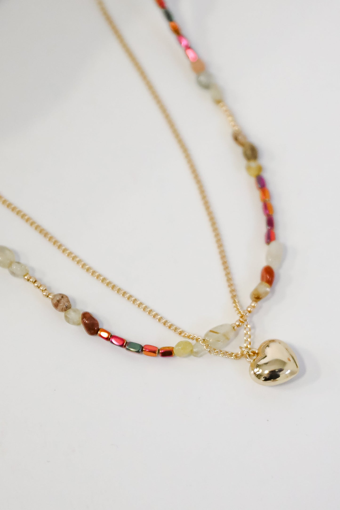 FINAL SALE - Sierra Gold Beaded Heart Charm Layered Necklace