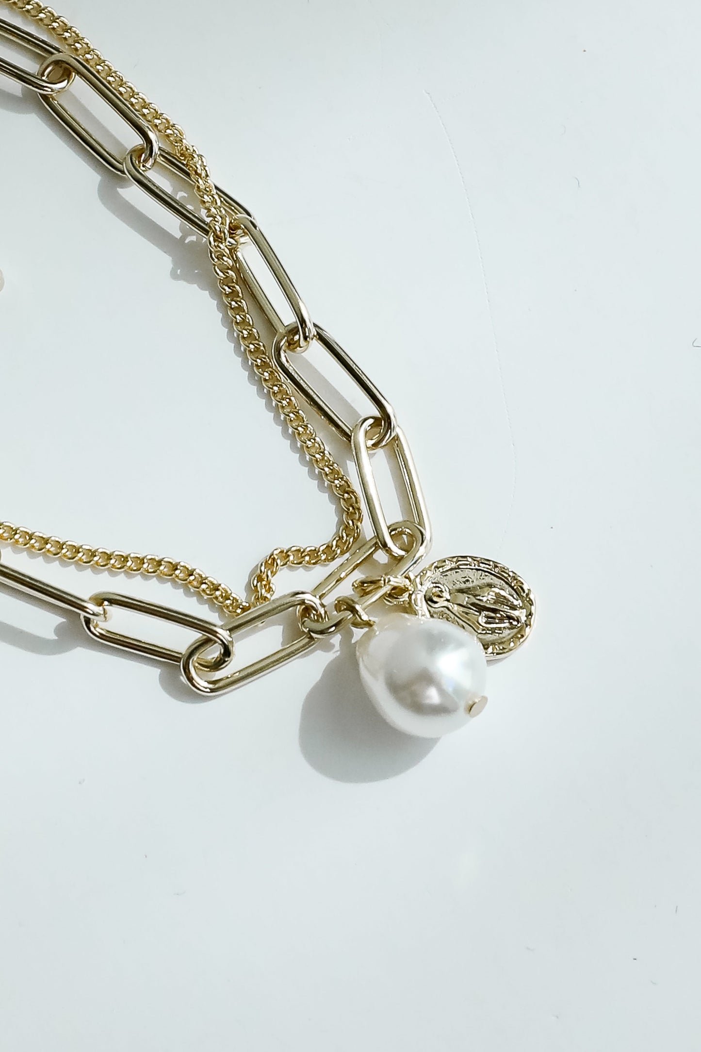Oaklynn Gold Pearl Layered Chain Bracelet