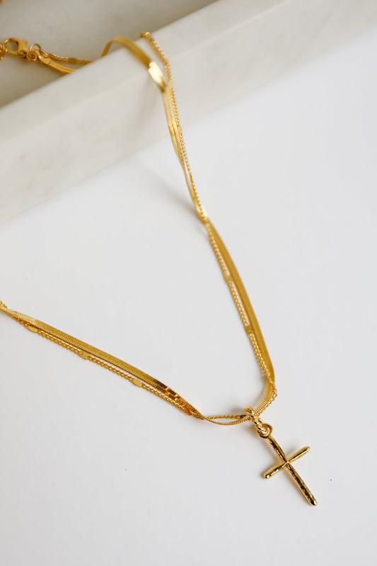 FINAL SALE - Anna Gold Layered Cross Charm Necklace