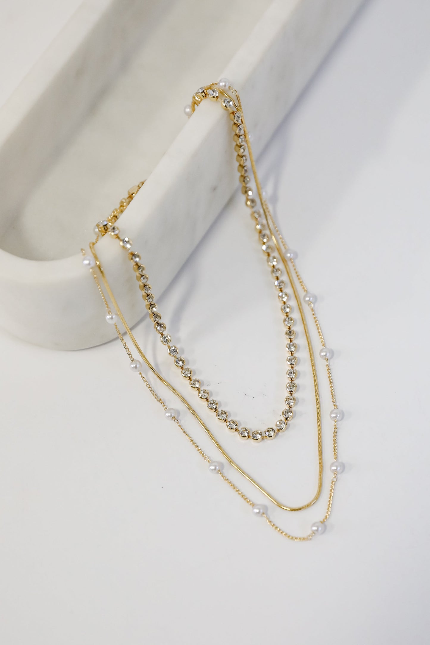 Melanie Gold Pearl + Rhinestone Layered Necklace