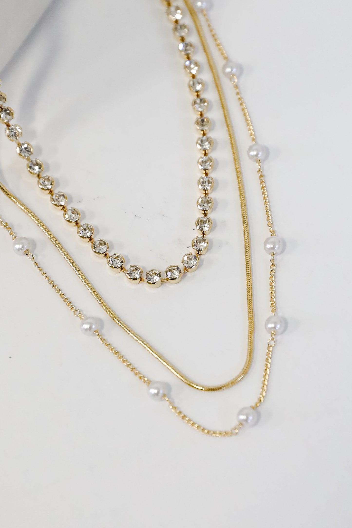 Melanie Gold Pearl + Rhinestone Layered Necklace