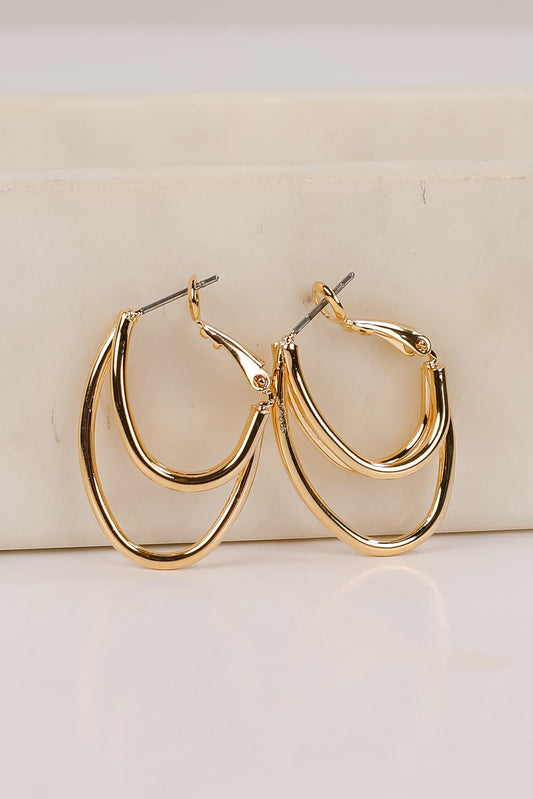 Rosie Gold Oval Double Hoop Earrings