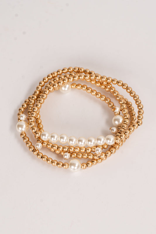 Brittany Gold Pearl Beaded Bracelet Set