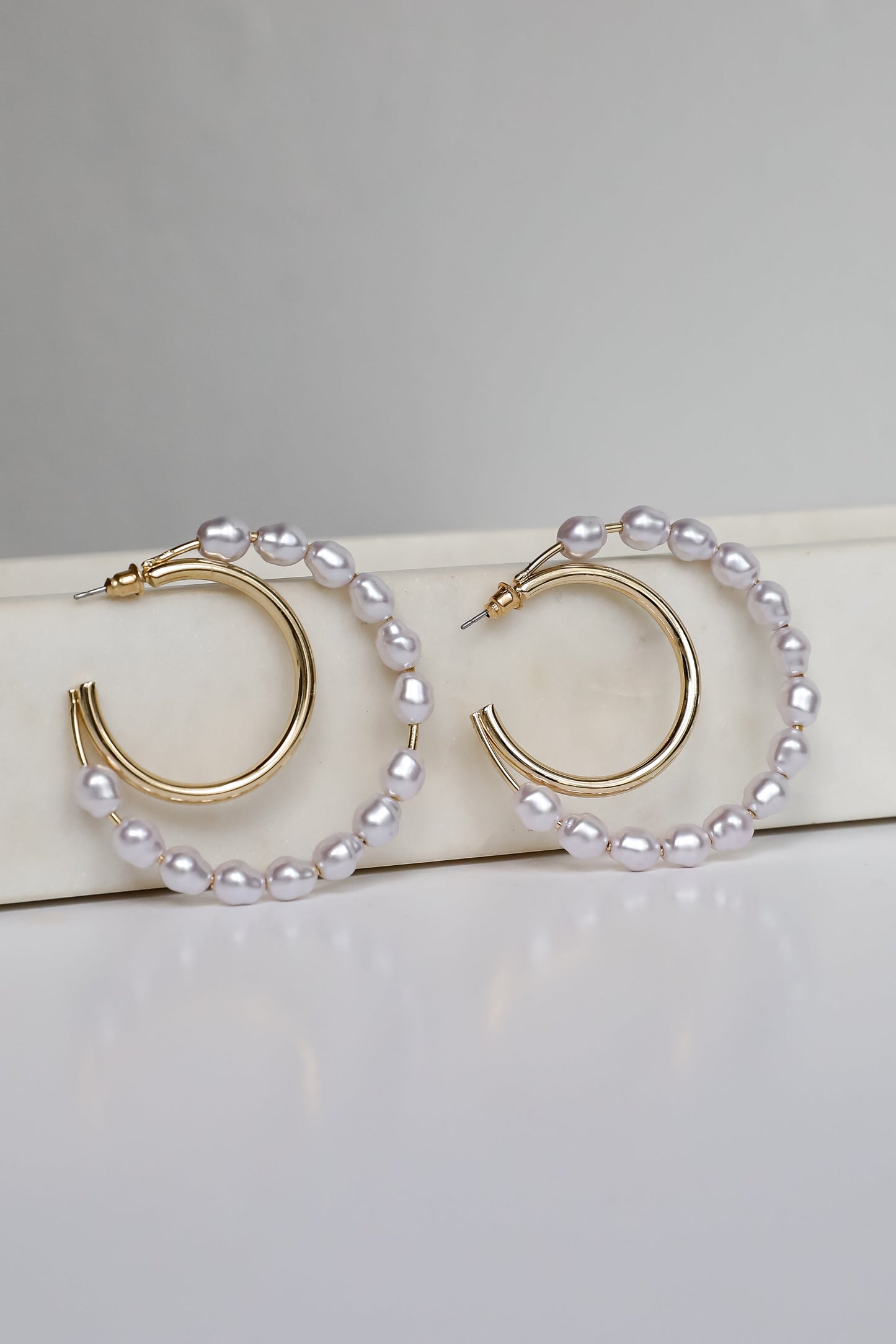 Bella Gold Pearl Double Hoop Earrings
