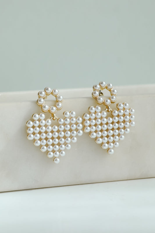 Lennon Gold Pearl Heart Drop Earrings