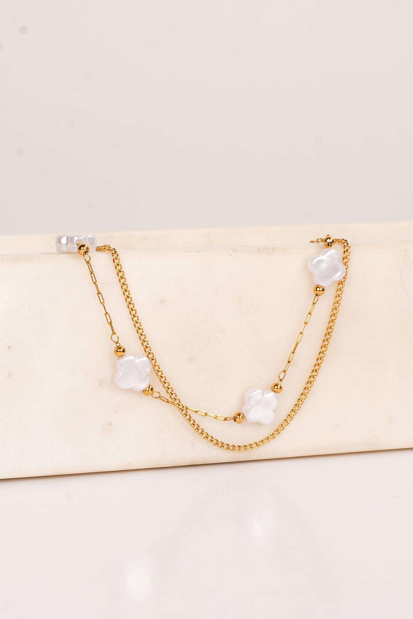 Kenzie Gold Pearl Quatrefoil Layered Bracelet