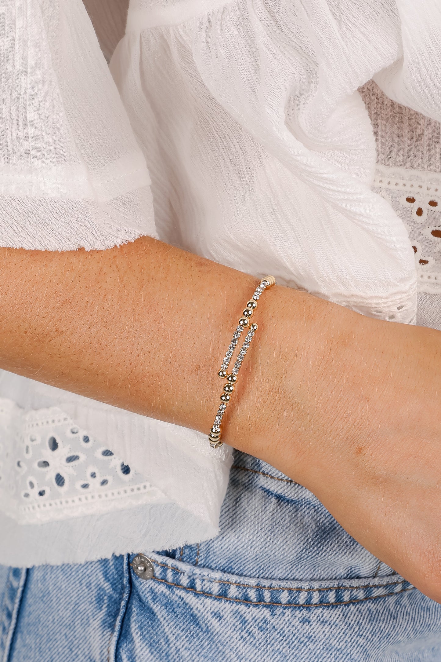 Joanna Gold Beaded Rhinestone Cuff Bracelet