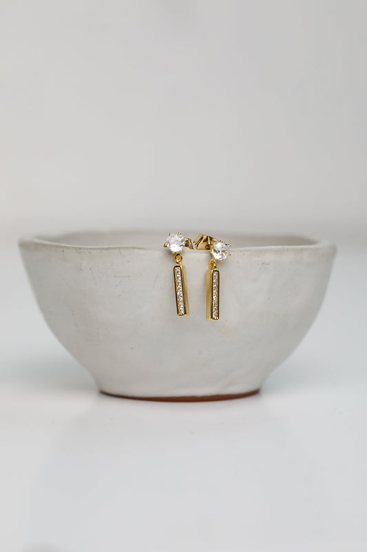 FINAL SALE - Serena Gold Rhinestone Bar Earrings