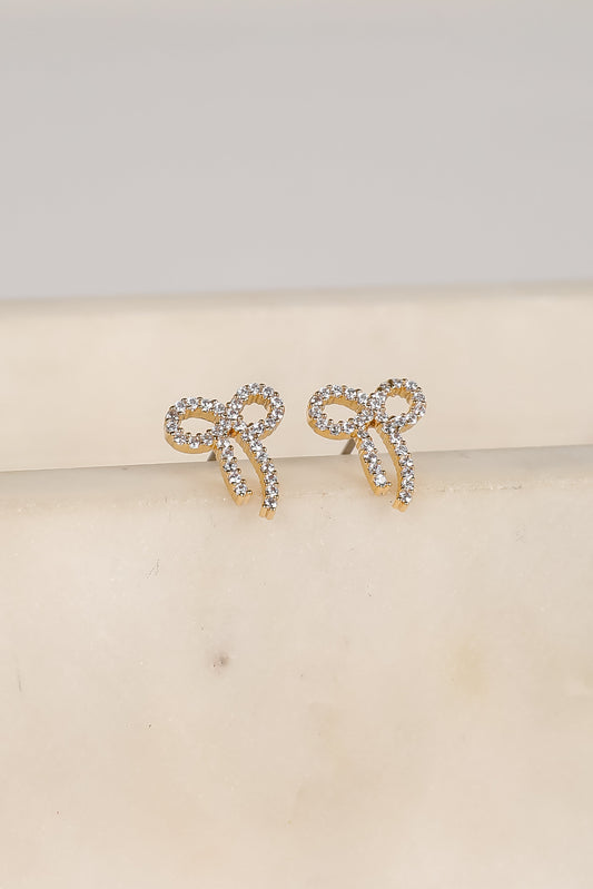 Daniella Gold Rhinestone Bow Earrings