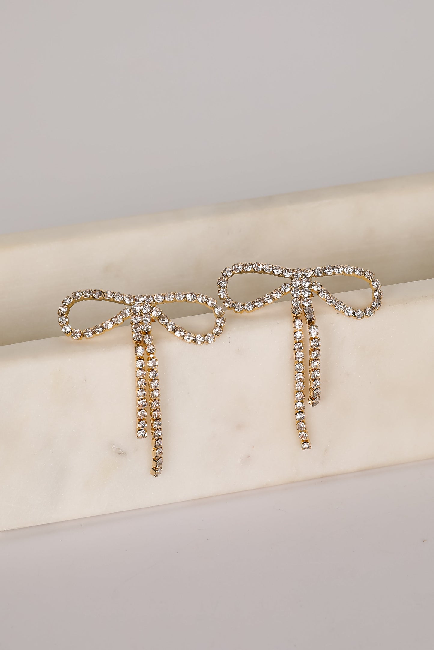 Kira Gold Rhinestone Bow Earrings