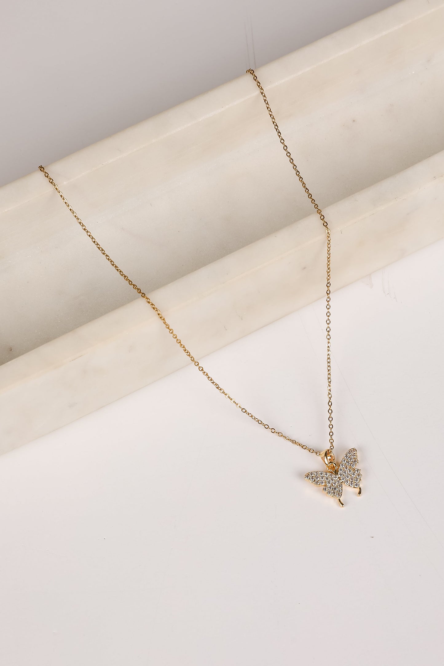 Shannon Gold Rhinestone Butterfly Charm Necklace