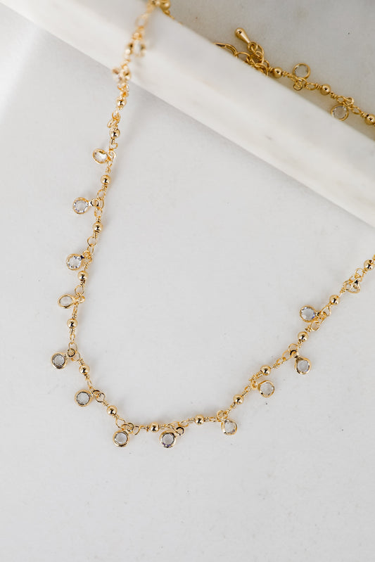 Margaret Gold Rhinestone Charm Necklace