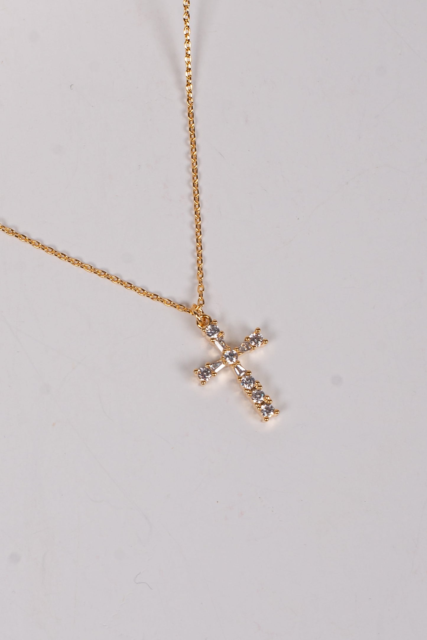 Wren Gold Rhinestone Cross Charm Necklace