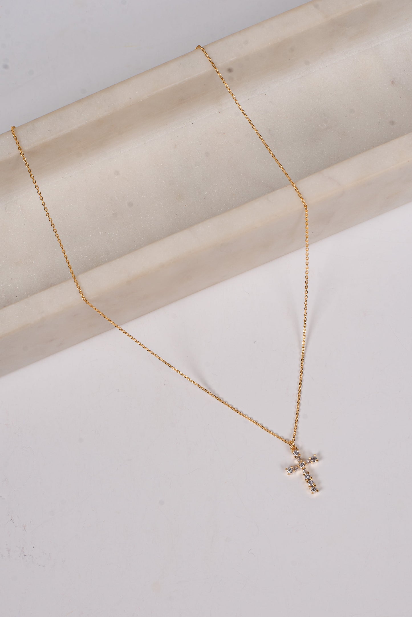 Wren Gold Rhinestone Cross Charm Necklace
