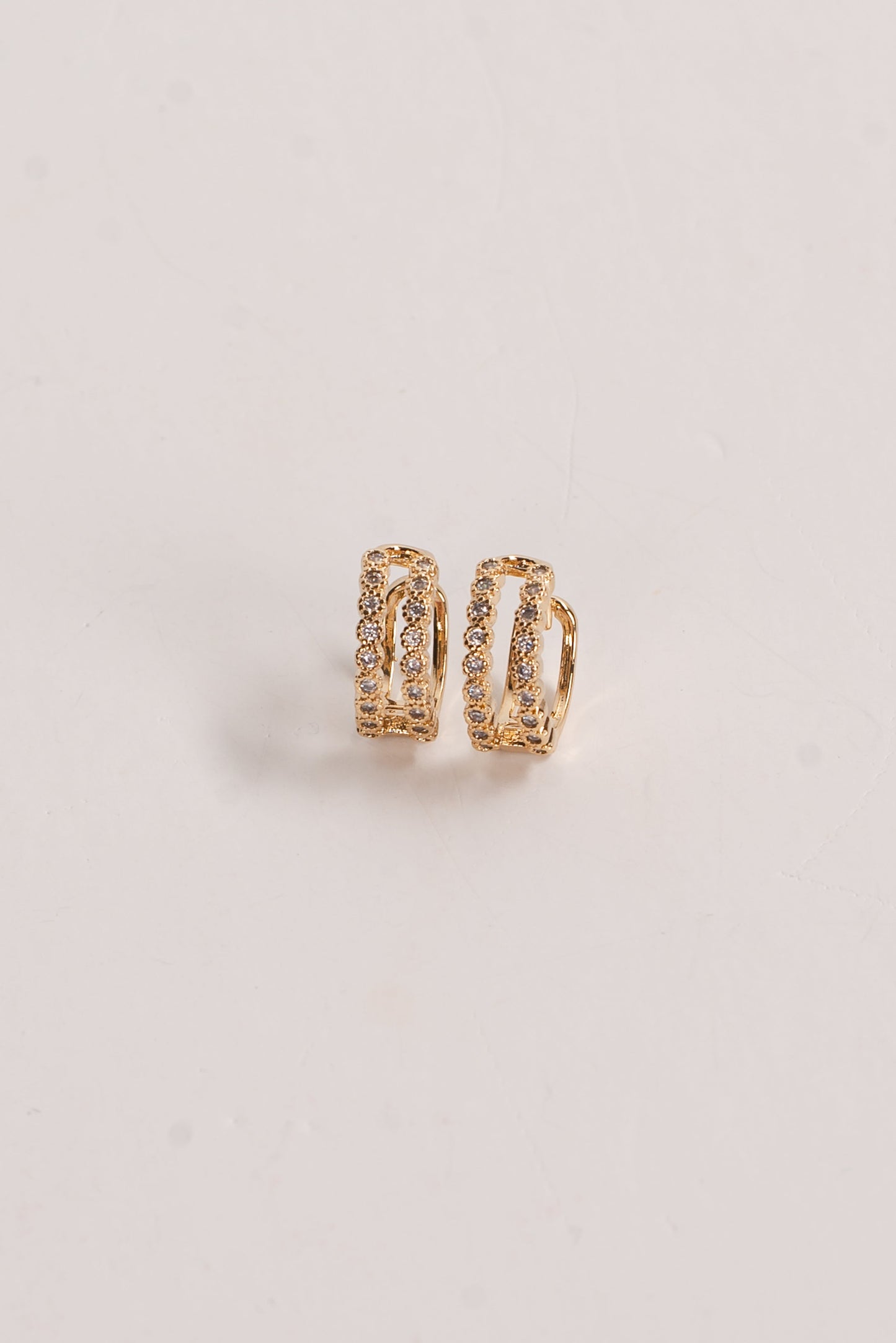 Elise Gold Rhinestone Double Mini Hoop Earrings