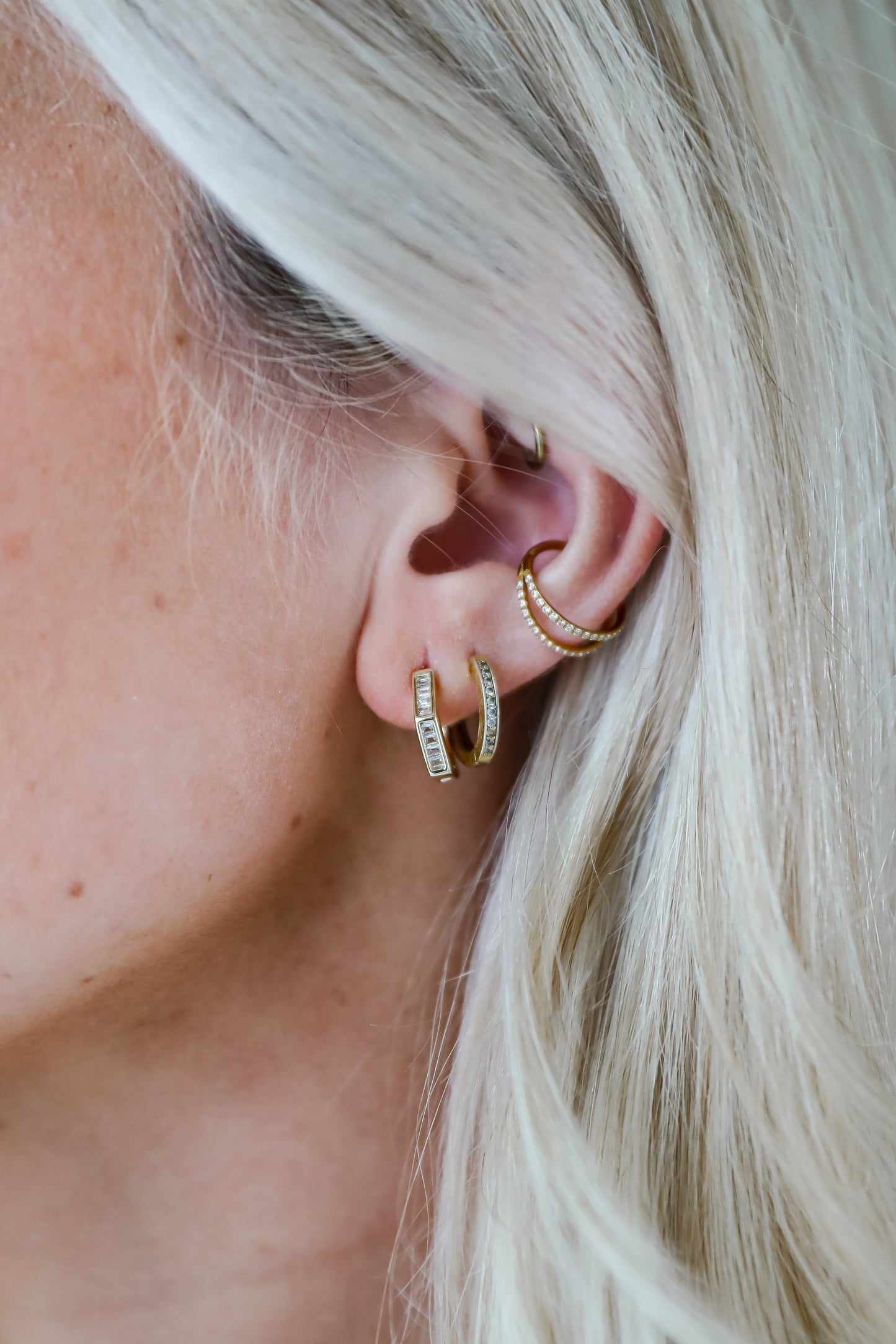 FINAL SALE - Ava Gold Rhinestone Geometric Mini Hoop Earrings