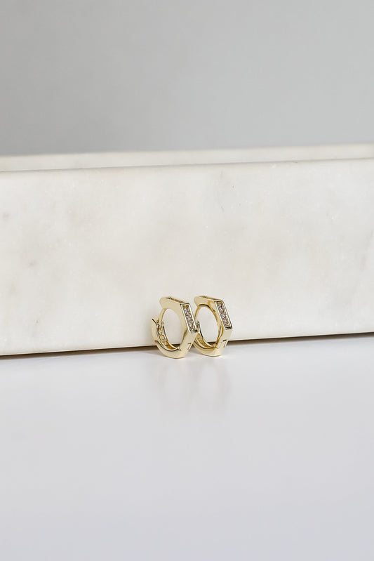 FINAL SALE - Ava Gold Rhinestone Geometric Mini Hoop Earrings