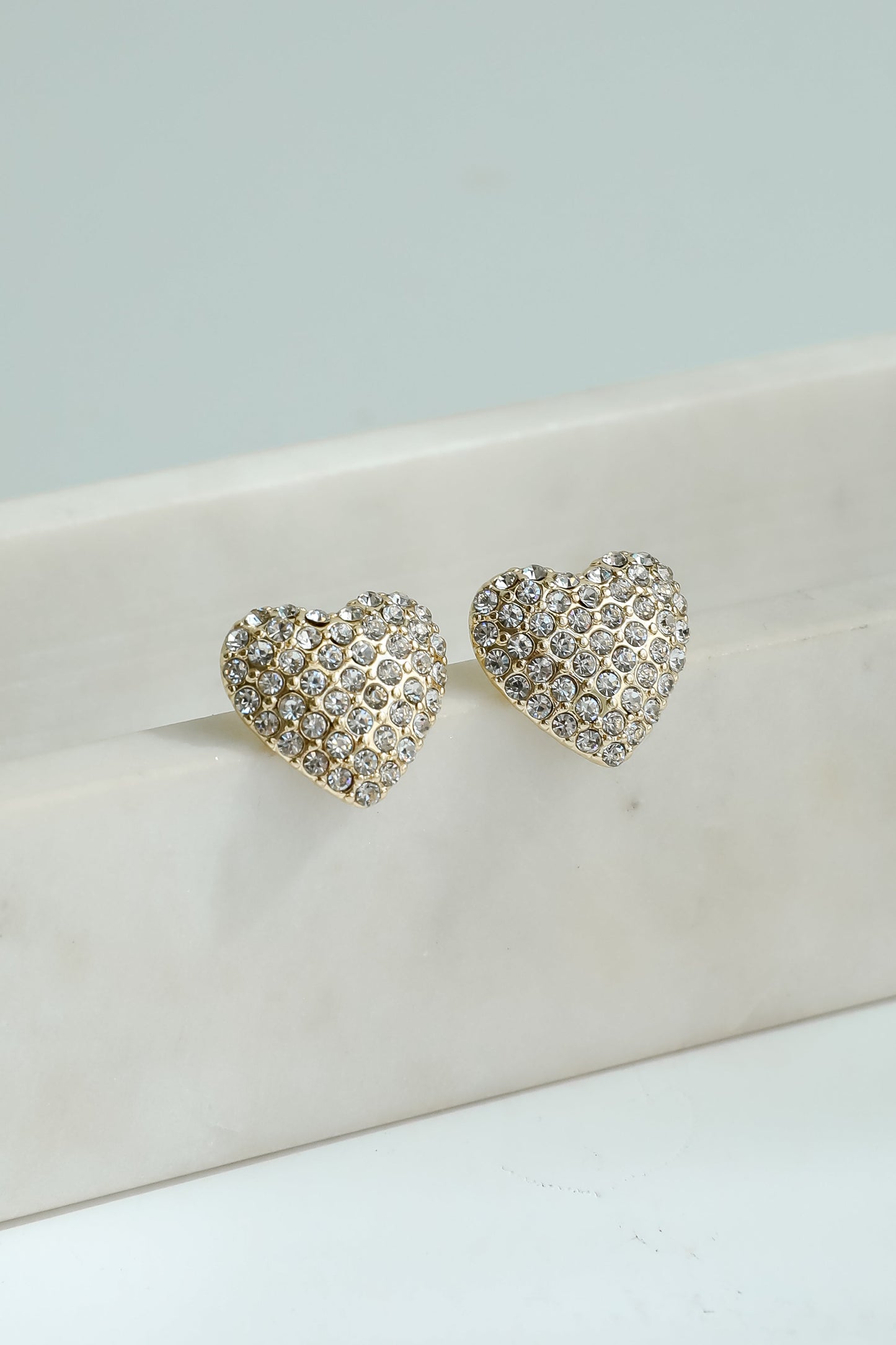 Diana Gold Rhinestone Heart Stud Earrings