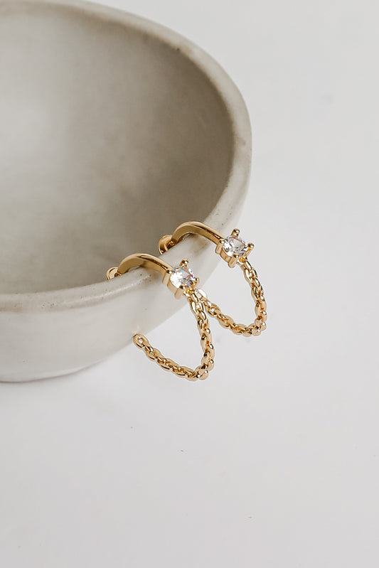 Elle Gold Rhinestone Chain Hoop Earrings