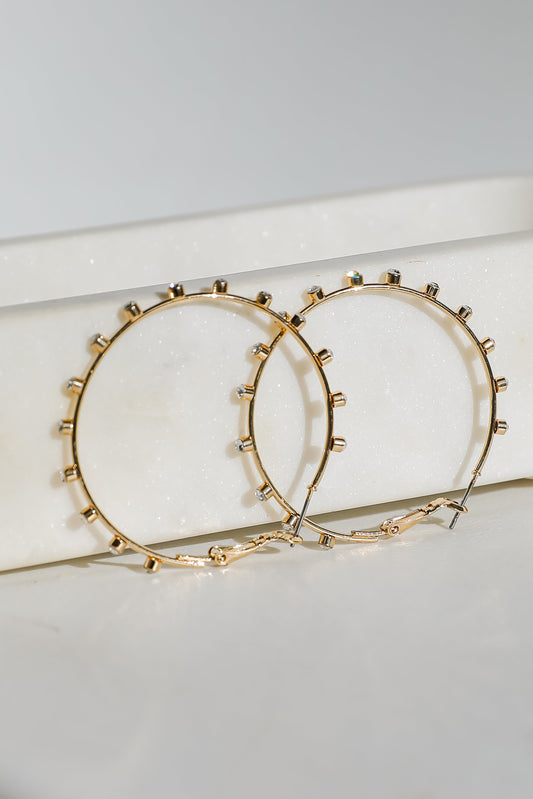 Caroline Gold Rhinestone Hoop Earrings