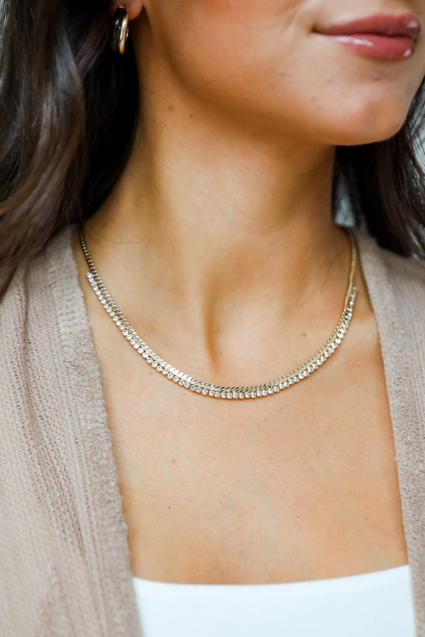 FINAL SALE - Gabriella Gold Rhinestone Chain Necklace