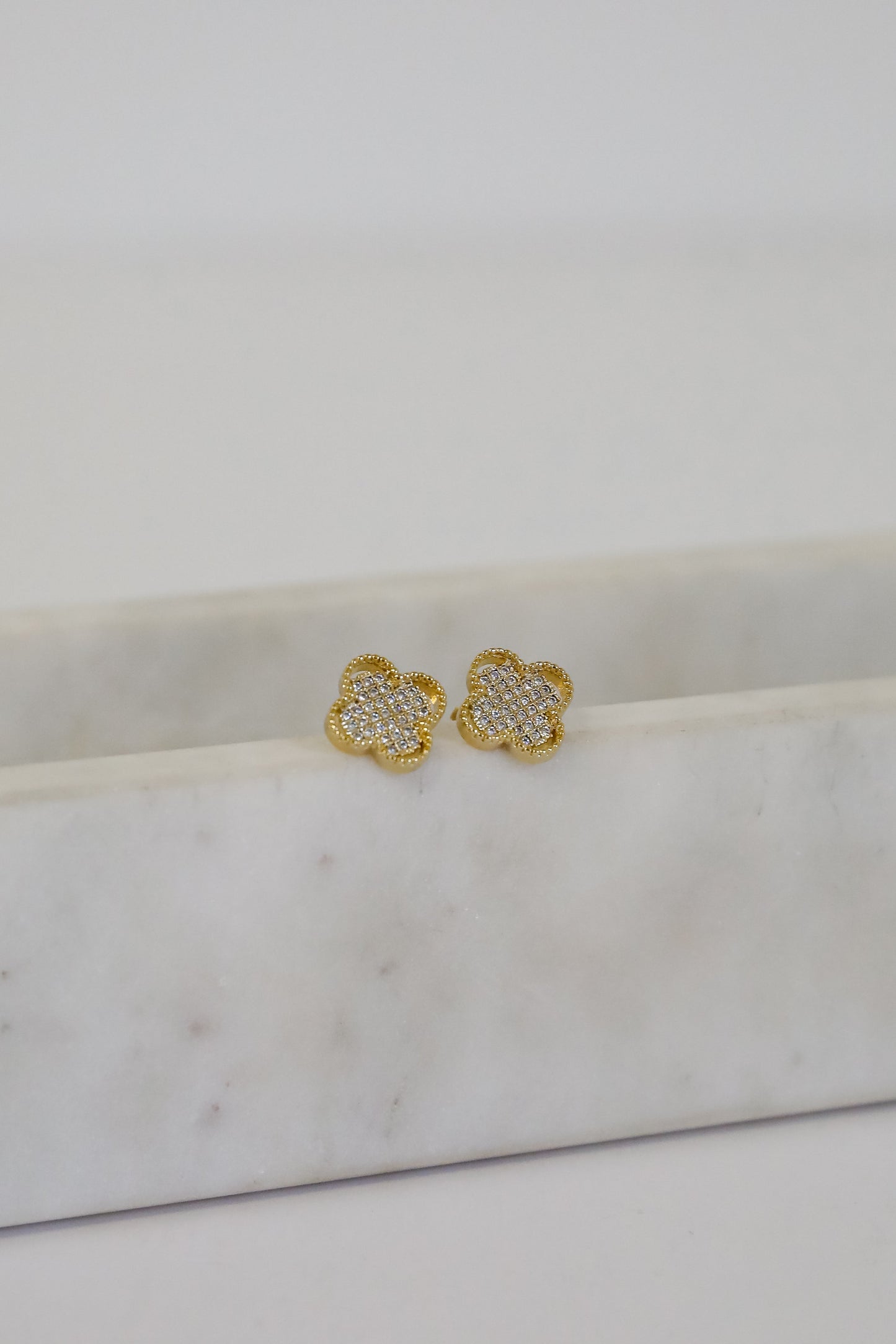 Nina Gold Rhinestone Quatrefoil Stud Earrings