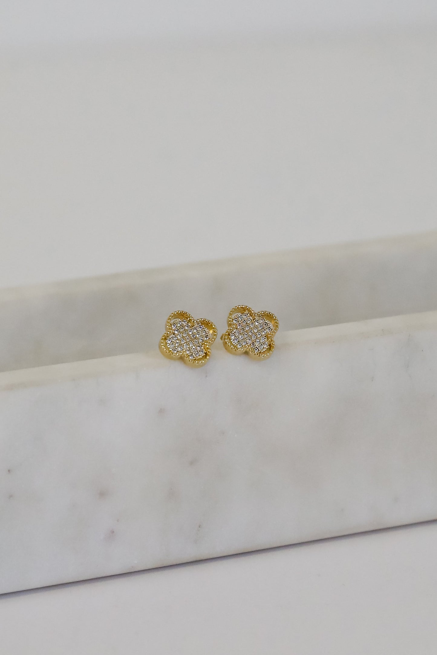 Nina Gold Rhinestone Quatrefoil Stud Earrings